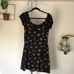 Scrunched Shoulder Mini Floral Dress